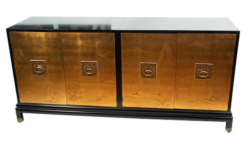 Renzo Rutilli For Johnson Furniture Company, (American) Asian Lacquered Gold Leaf Sideboard, C. 1960s, H 30'' L 66'' Depth 19''