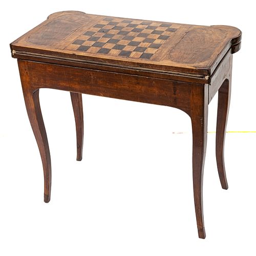 COUNTRY FRENCH INLAID WALNUT GAMES TABLE, 19TH.C. H 28.5", W 31.5", D 16" 