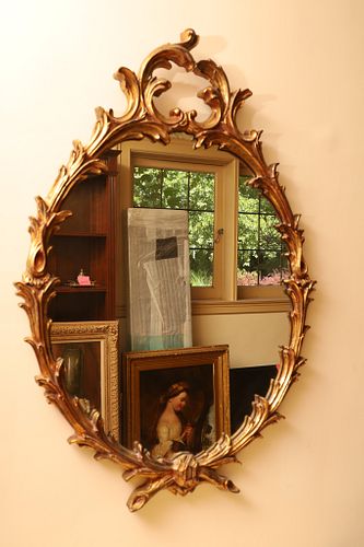 French Regency Style Gilt Carved Wood Oval Mirror H 45.5'' W 31''