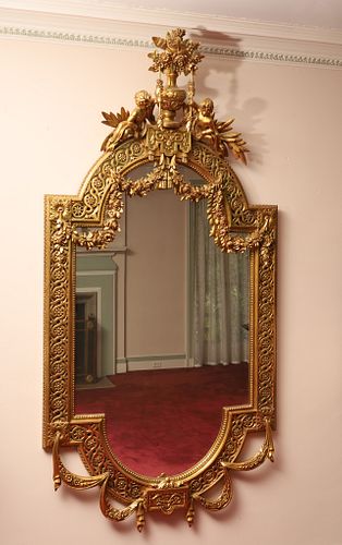 Empire Style French Gilt Carved Wood High Relief Mirror H 87'' W 43.5''
