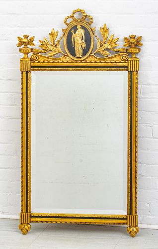 GEORGIAN STYLE GILT AND PAINTED MIRROR, H 48" W 27" 