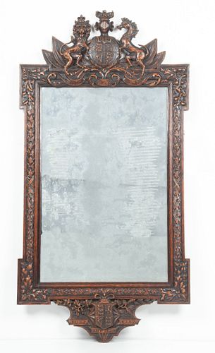 English Carved Oak Mirror, C. 19th Century, H 37'' W 19.5''