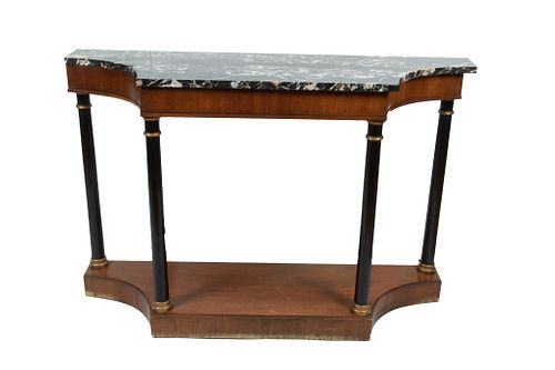 Empire Style Mahogany Console Table, Marble Top C. 1950, H 32'' L 48'' L 15''