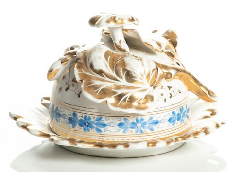 Carl Tielsch (German) Altwasser Gilded Porcelain Cheese Dome, C. 1880, H 4.75'' Dia. 7.25''