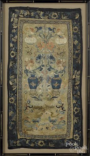 Oriental silkwork panel, ca. 1900, 23 1/2'' x 12''.