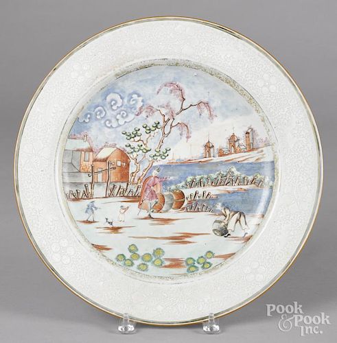 Chinese export porcelain European subject charger, late 18th c., 15 1/2'' dia.