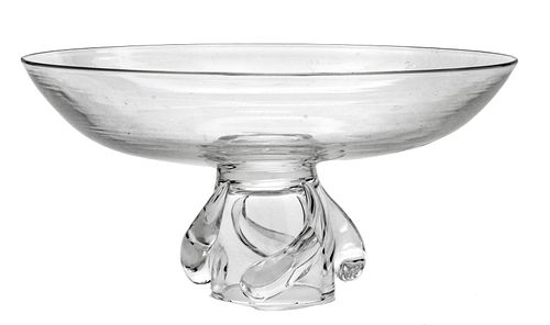 Steuben Glass Footed Centerpiece Bowl C. 1960, H 6'' Dia. 13''