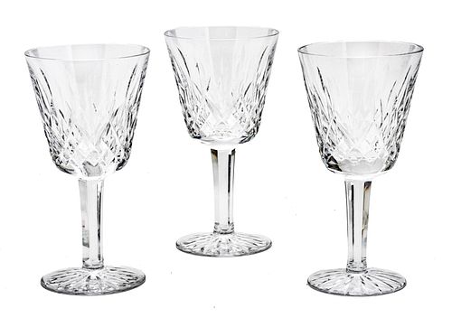 WATERFORD LISMORE HAND CUT CRYSTAL IRISH WINE GLASSES SET OF 8, H 5 3/4" 