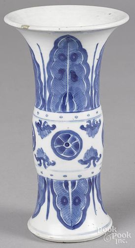 Chinese blue and white porcelain gu form vase, 7 7/8'' h.