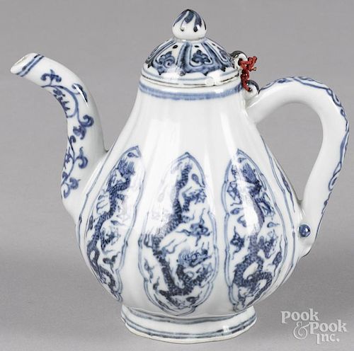 Chinese blue and white porcelain teapot, with Ming mark, 5 1/4'' h.