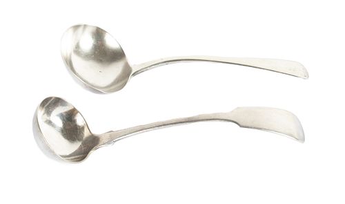 LONDON STERLING LADLES, 1833,  TWO MAKERS "TB" & "A.P", 2.7OZT 