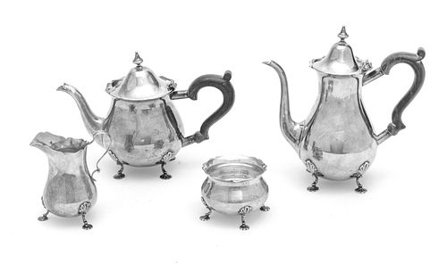 GRAFF, WASHBOURNE AND DUNN (AMERICAN) STERLING SILVER TEAPOT, COFFEEPOT, CREAMER AND SUGAR, 20TH C., FOUR PIECES, H 2.5" TO 8.5", 39.15 TOZ 