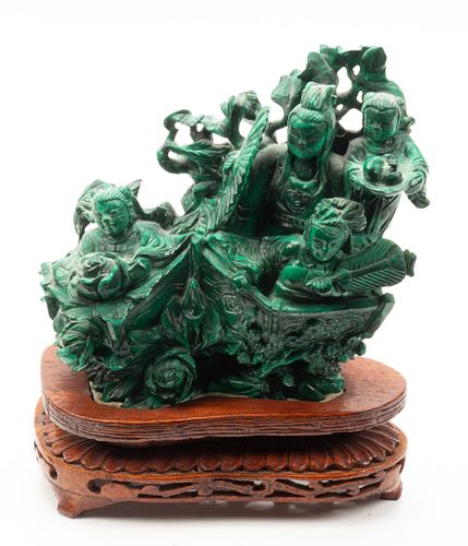 CHINESE MALACHITE STONE CARVING H 5" W 7" D 2.2" 