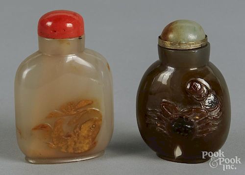 Two Chinese cameo agate snuff bottles.