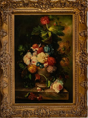 Dutch Style Oil On Canvas C. Late 20th C., Floral Still Life, H 36'' W 34''