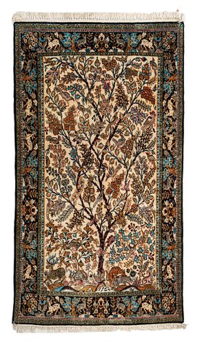 PERSIAN HAND WOVEN WOOL AND SILK RUG, W 3'4" L 5'4" 