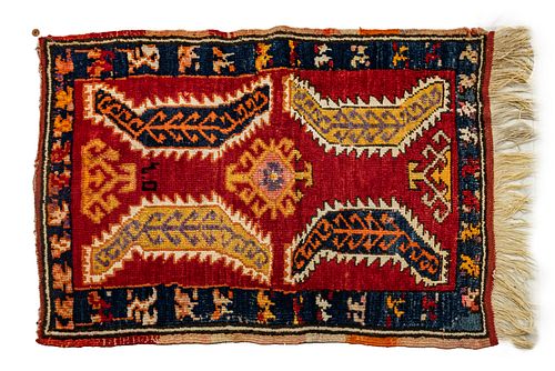 Turkish Anatolean Hand Woven Wool Mat C. 1900, Approx 1' X 3'
