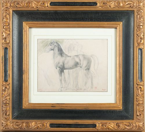 IN THE MANNER OF DEGAS REPRODUCED COPY ON PAPER, H 9.5", W 9.5" VISIBLE, STUDY OF A HORSE 