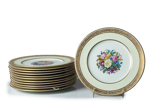 Cauldon (English) Porcelain Plates, Set Of 12, C. 1920, Dia. 9''