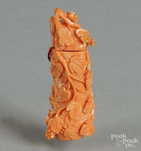 Chinese carved coral snuff bottle, 3'' h.