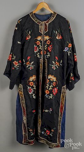 Chinese embroidered silk robe, together with a jacket and matching pants.