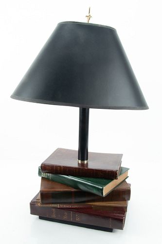 MAITLAND-SMITH STYLE BOOK STACK TABLE LAMP, H 25", L 12"