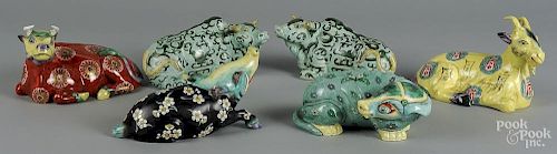 Six Chinese style porcelain animal figures, to include three marked Porcelaine De Paris