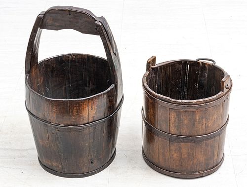 ENGLISH WOOD STAVE  BUCKETS, 1850 2, H 20-24", DIA 12-14" 