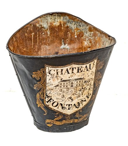 FRENCH TOLE (TIN) GRAPE GATHERING CONTAINER, 19TH.C. H 24" W 24" D 16" 