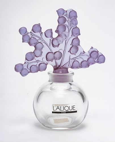 LALIQUE CRYSTAL  1991 PERFUME  "MUGUET" SIGNED WITH BOX.  