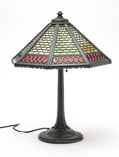 AMERICAN SLAG GLASS TABLE LAMP C 1900 H 21" W 16" 