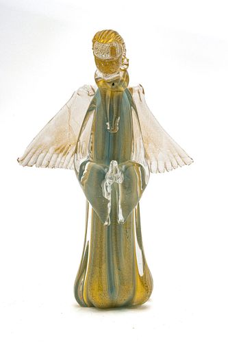 VENETIAN HANDBLOWN GLASS ANGEL CANDLEHOLDER H 15" W 10" 