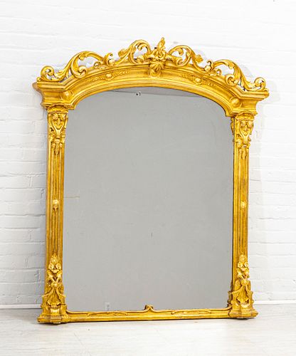 CARVED GILT WOOD OVER MANTLE MIRROR, H 62", W 53 1/2" 