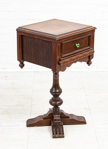 CARVED WALNUT SEWING TABLE, H 28 1/2", W 15 1/2", D 14" 