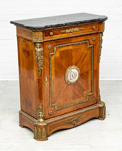 FRENCH STYLE CABINET MARBLE TOP H 39" W 31" D 17" 