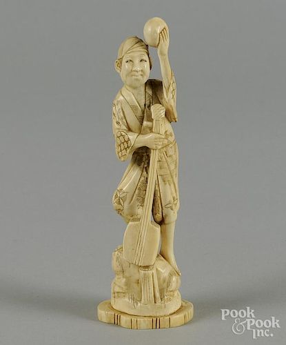 Japanese carved ivory figure, late 19th c., 7'' h.