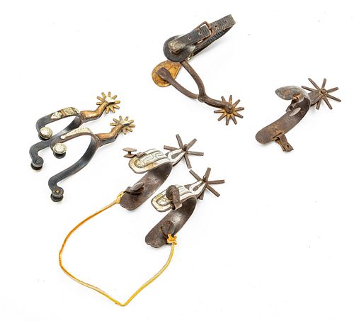 ANTIQUE WESTERN STYLE SPURS, EARLY 20TH C., SIX PIECES