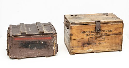 NATIONAL POWDER COMPANY HIGH EXPLOSIVES BOX AND UNMARKED AMMUNITION BOX, TWO PIECES 