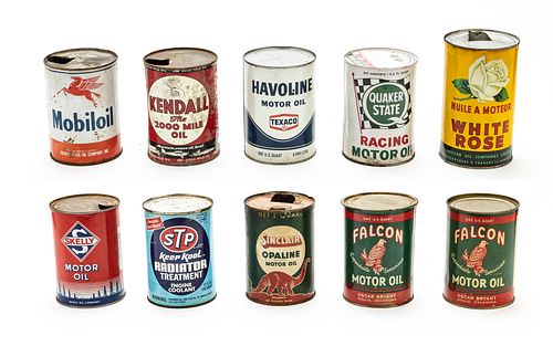 VINTAGE PETROLIANA, METAL OIL, AND COOLANT CANS, EARLY TO MID 20TH C., ELEVEN, H 5 1/2" TO 6 1/2" 