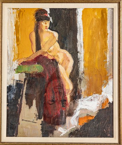 JOHN COPPIN (AM/CAN, 1904–1986) OIL ON CANVAS, 1967 H 23.5", W 19", "MARCELLA"