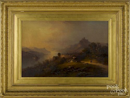 Continental oil on canvas landscape, 19th c., signed indistinctly lower right, Tordin?
