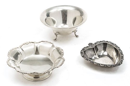 STERLING SILVER CANDY DISHES 3 PCS DIA 4.2", 4.7", 5"  