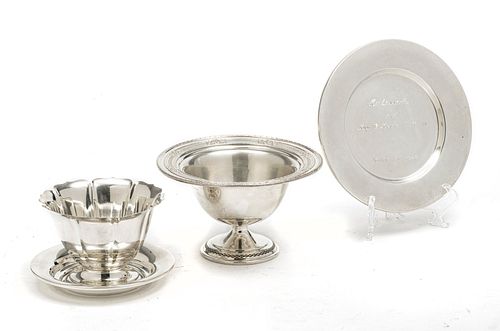 STERLING SILVER ENGRAVED TRAYS & COMPOTES 4 PCS DIA 4" - 6.5"