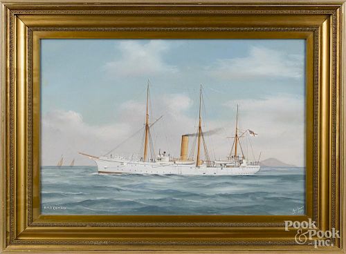 Tommaso De Simone (Italian late19th/early 20th c.), gouache of the British steam yacht, Cossack,