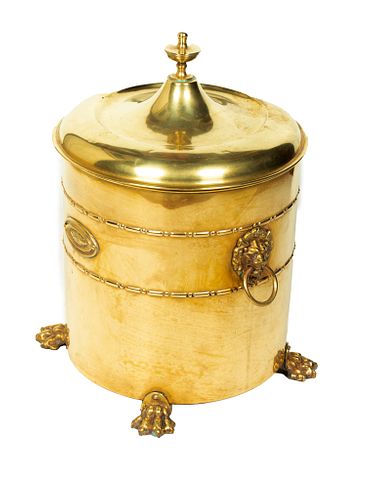 ENGLISH BRASS COAL POT WITH COVER, 19TH C., H 16", DIA 12"