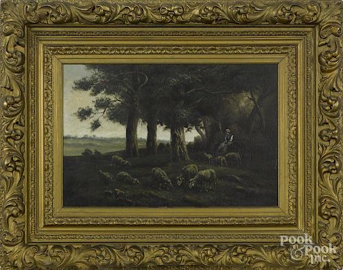 Continental oil on canvas landscape, late 19th c., with sheep, signed Ceremano, 16'' x 24''.