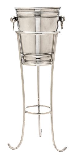 ELKINGTON & CO. SILVER PLATE CHAMPAGNE WINE COOLER ON STAND, 1937, H 24", DIA 8"