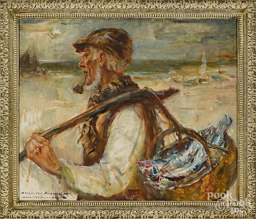 Augustus Annus (American/Latvian 1893-1984), oil on board, titled Old Latvian Fisherman, signed