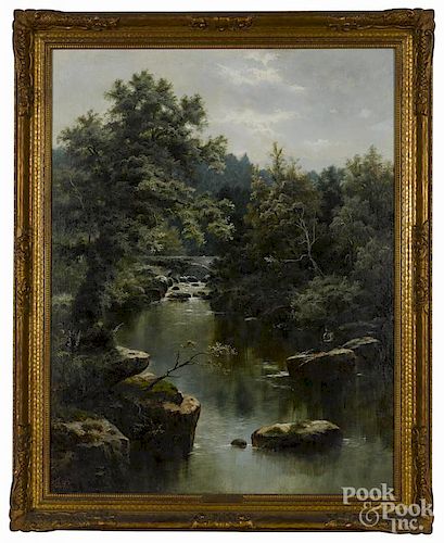 Edgar Longstaffe (British 1852-1933), oil on canvas river landscape, monogrammed lower left