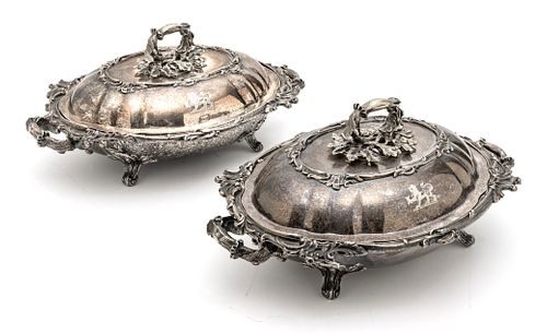 ENGLISH SHEFFIELD SILVERPLATE VEGETABLE DISHES, LATE 19TH C., H 6.5", W 10", L 15" 